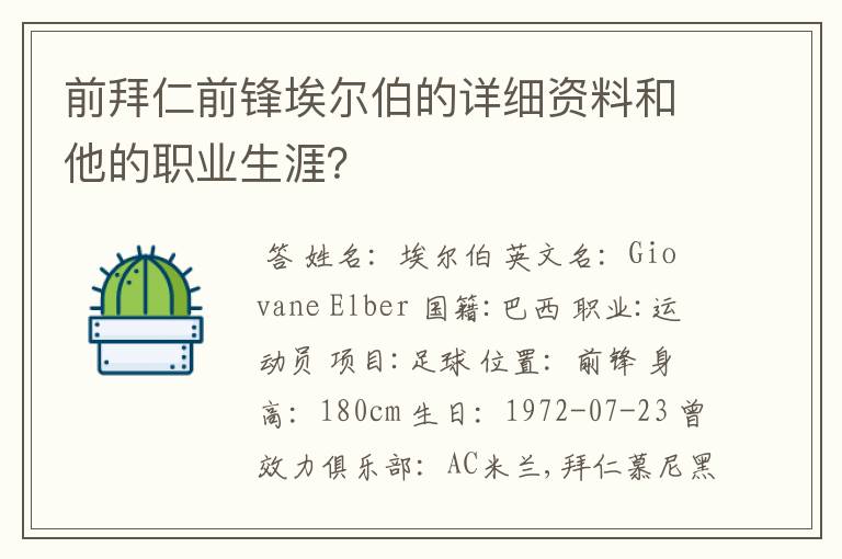 前拜仁前锋埃尔伯的详细资料和他的职业生涯?