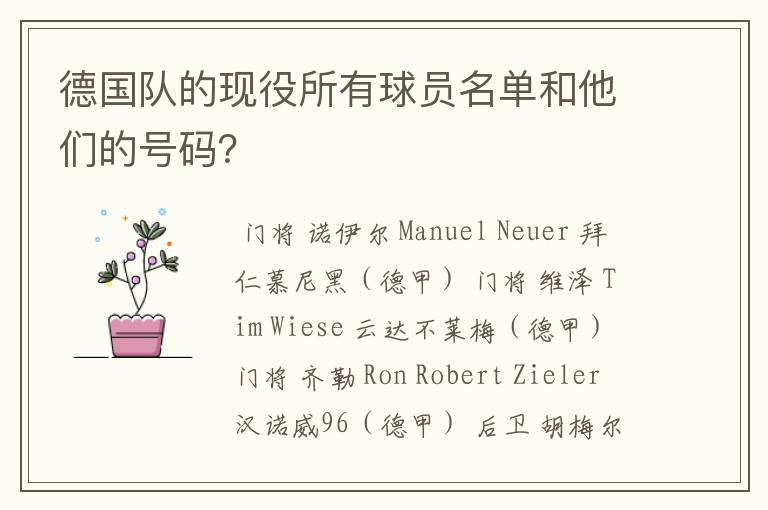 德国队的现役所有球员名单和他们的号码?