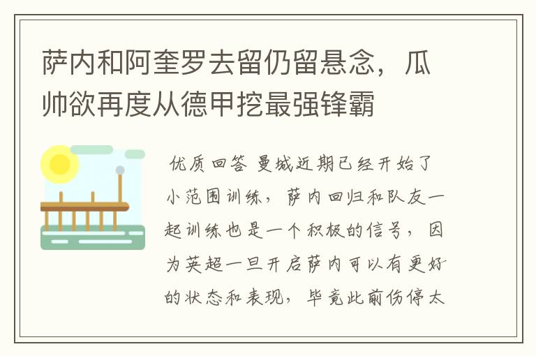 萨内和阿奎罗去留仍留悬念,瓜帅欲再度从德甲挖最强锋霸