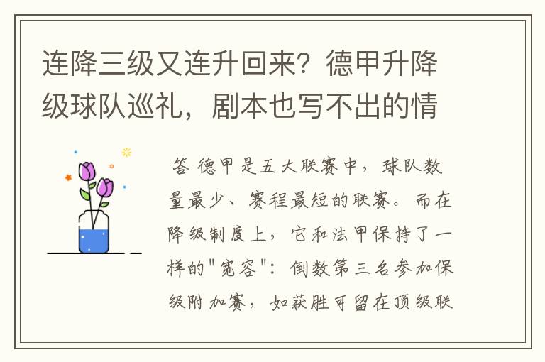 连降三级又连升回来?德甲升降级球队巡礼,剧本也写不出的情节
