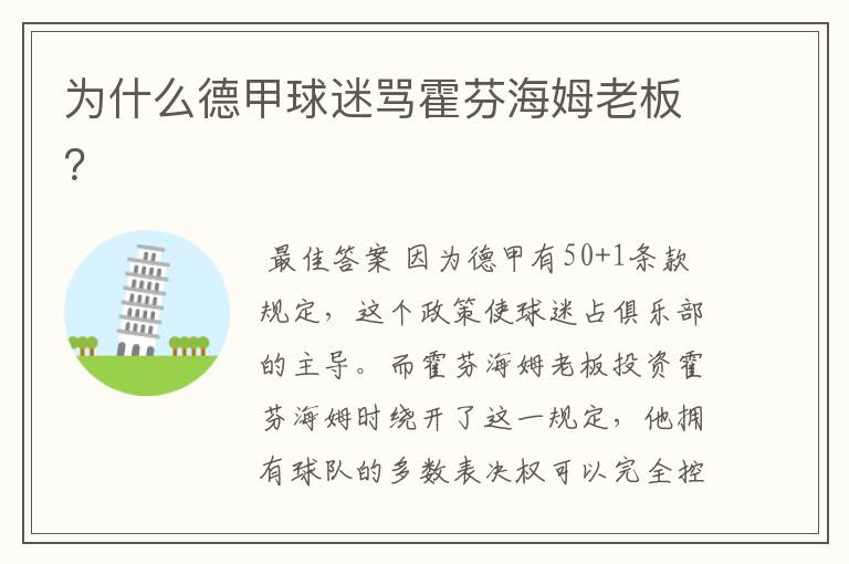 为什么德甲球迷骂霍芬海姆老板?