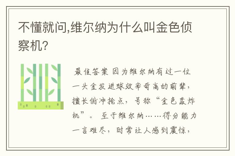 不懂就问,维尔纳为什么叫金色侦察机?