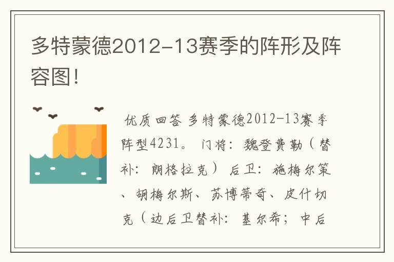 多特蒙德2012-13赛季的阵形及阵容图!