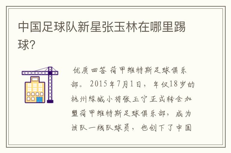 中国足球队新星张玉林在哪里踢球?