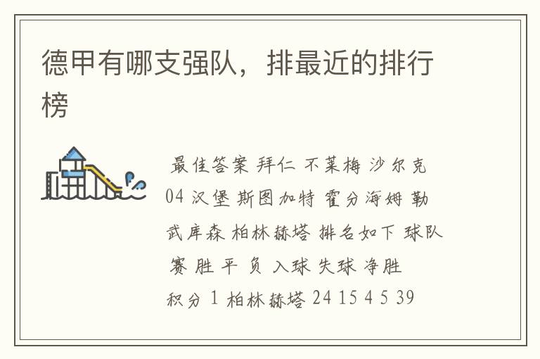 德甲有哪支强队,排最近的排行榜