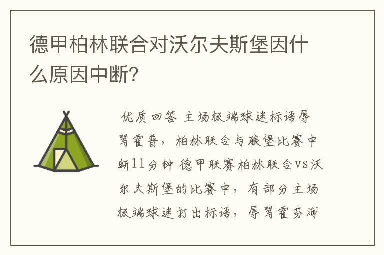 德甲柏林联合对沃尔夫斯堡因什么原因中断?