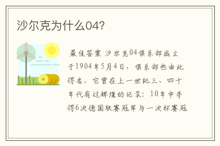 沙尔克为什么04?