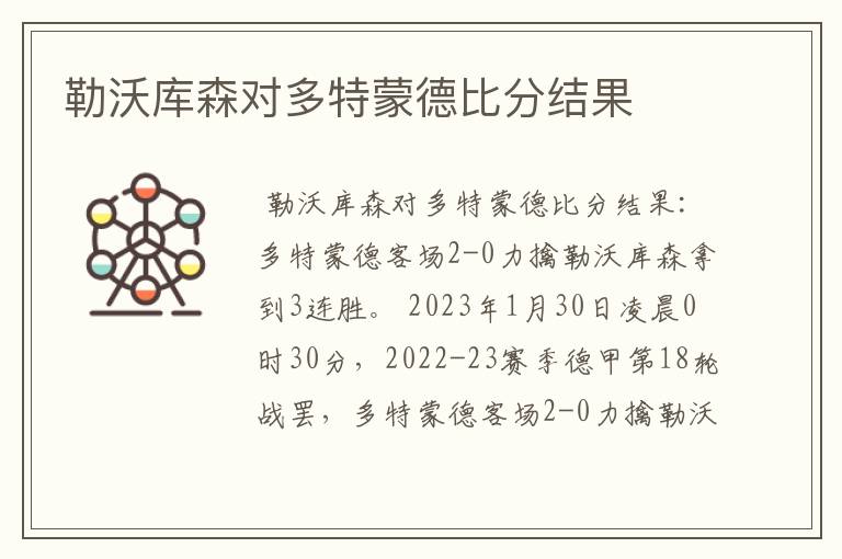 勒沃库森对多特蒙德比分结果