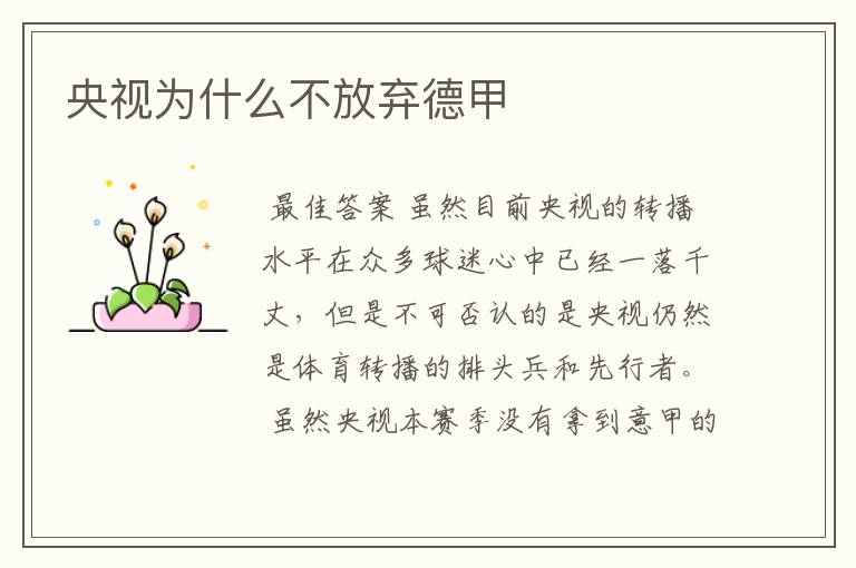 央视为什么不放弃德甲