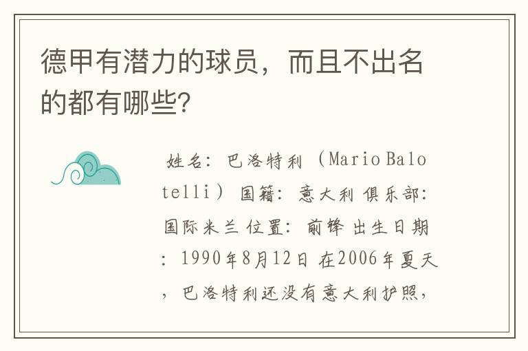 德甲有潜力的球员,而且不出名的都有哪些?