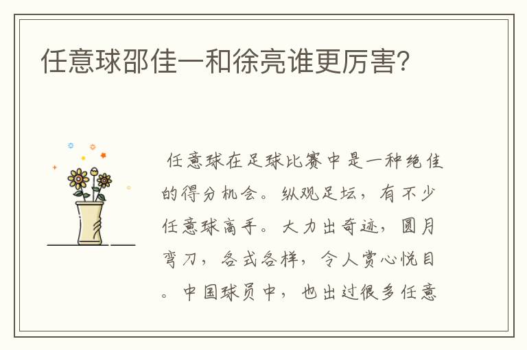 任意球邵佳一和徐亮谁更厉害?