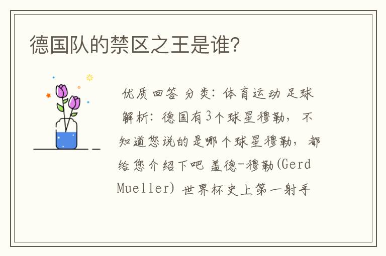 德国队的禁区之王是谁?
