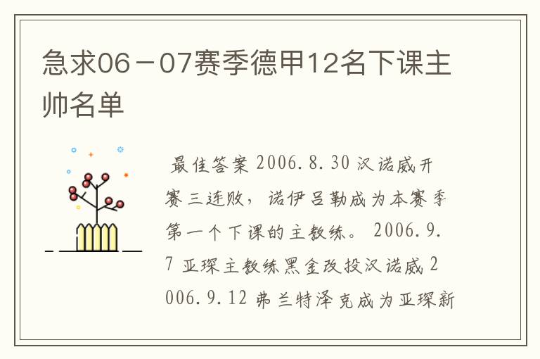 急求06-07赛季德甲12名下课主帅名单