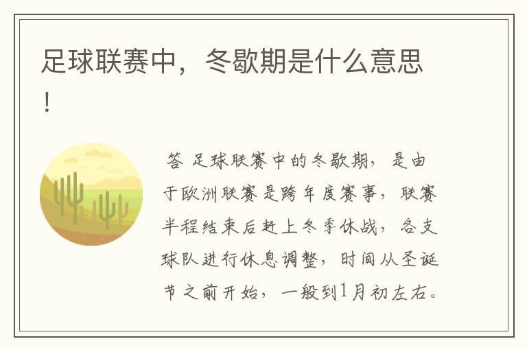 足球联赛中,冬歇期是什么意思!