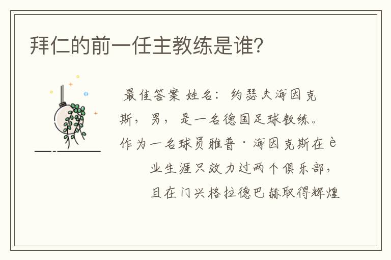 拜仁的前一任主教练是谁?