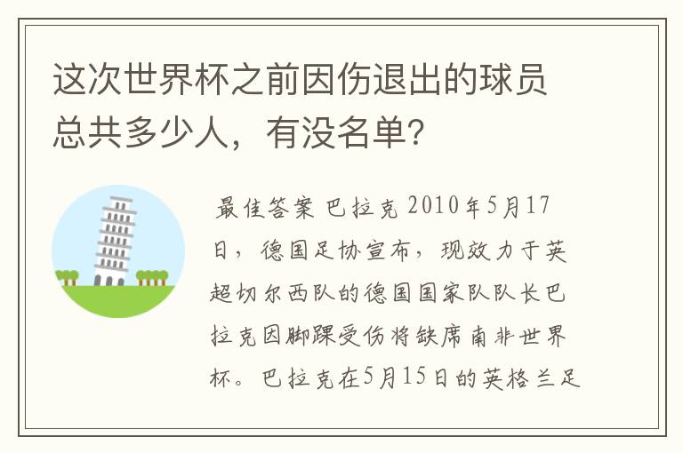 这次世界杯之前因伤退出的球员总共多少人,有没名单?