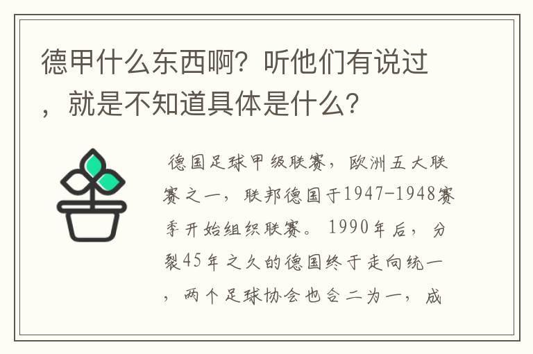 德甲什么东西啊?听他们有说过,就是不知道具体是什么?