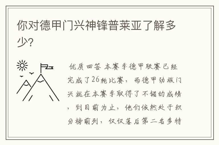 你对德甲门兴神锋普莱亚了解多少?
