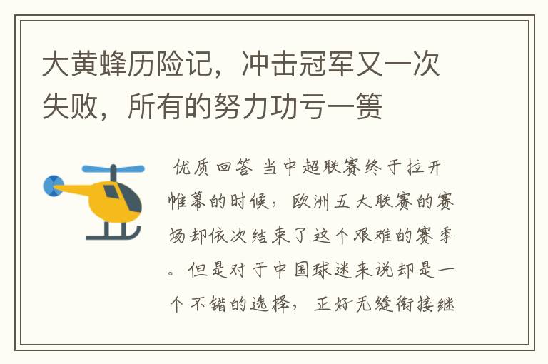 大黄蜂历险记,冲击冠军又一次失败,所有的努力功亏一篑