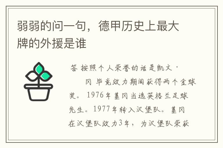 弱弱的问一句,德甲历史上最大牌的外援是谁