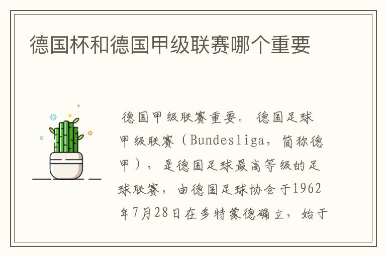 德国杯和德国甲级联赛哪个重要