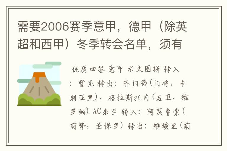需要2006赛季意甲,德甲(除英超和西甲)冬季转会名单,须有转会方式