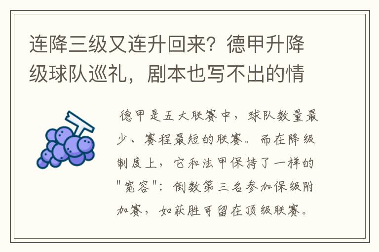 连降三级又连升回来?德甲升降级球队巡礼,剧本也写不出的情节