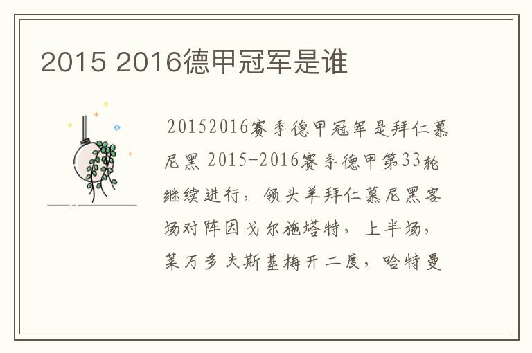 2015 2016德甲冠军是谁