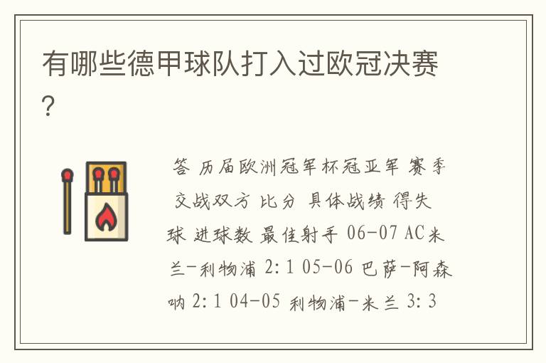 有哪些德甲球队打入过欧冠决赛?