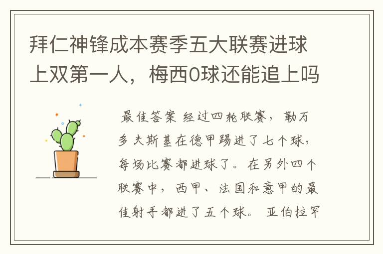 拜仁神锋成本赛季五大联赛进球上双第一人,梅西0球还能追上吗?