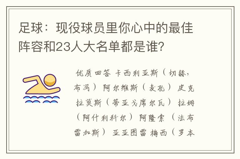 足球:现役球员里你心中的最佳阵容和23人大名单都是谁?