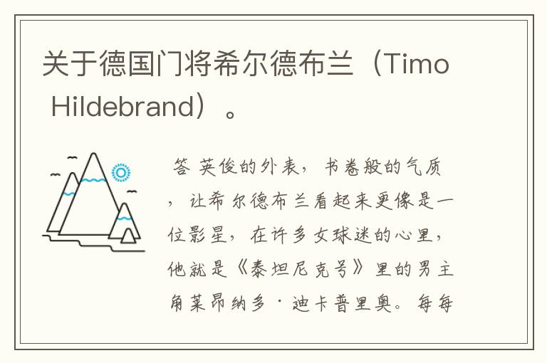 关于德国门将希尔德布兰(Timo Hildebrand)。