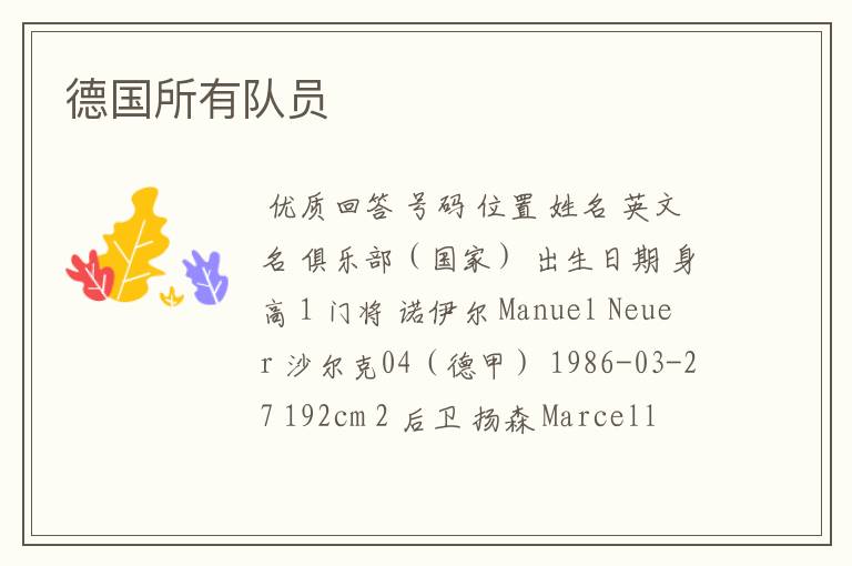 德国所有队员