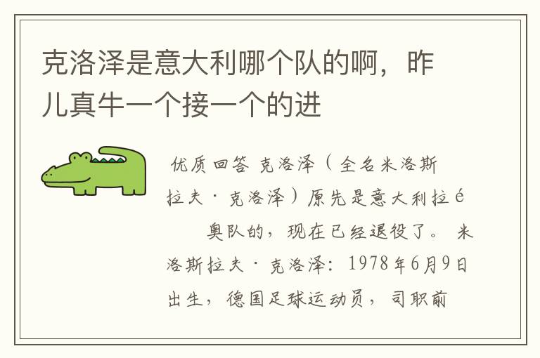 克洛泽是意大利哪个队的啊,昨儿真牛一个接一个的进