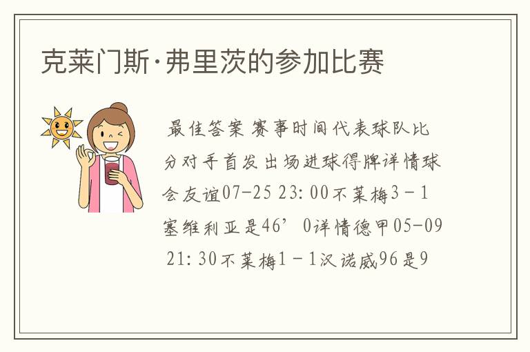 克莱门斯·弗里茨的参加比赛