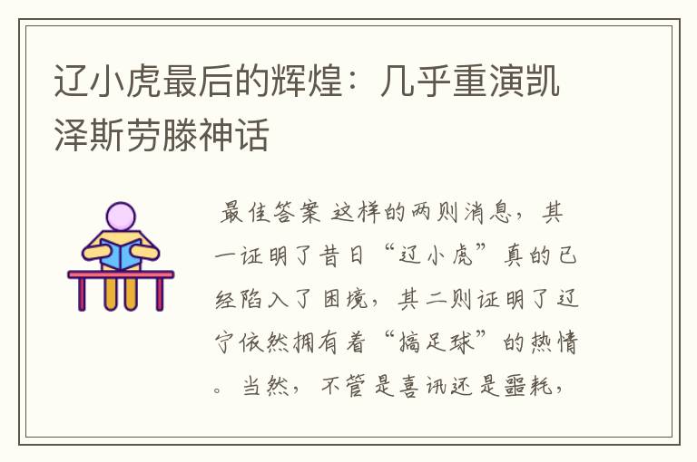 辽小虎最后的辉煌:几乎重演凯泽斯劳滕神话