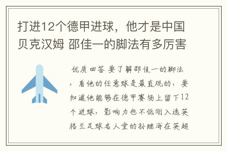 打进12个德甲进球,他才是中国贝克汉姆 邵佳一的脚法有多厉害