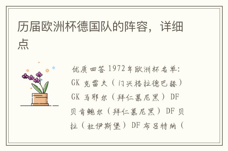 历届欧洲杯德国队的阵容,详细点