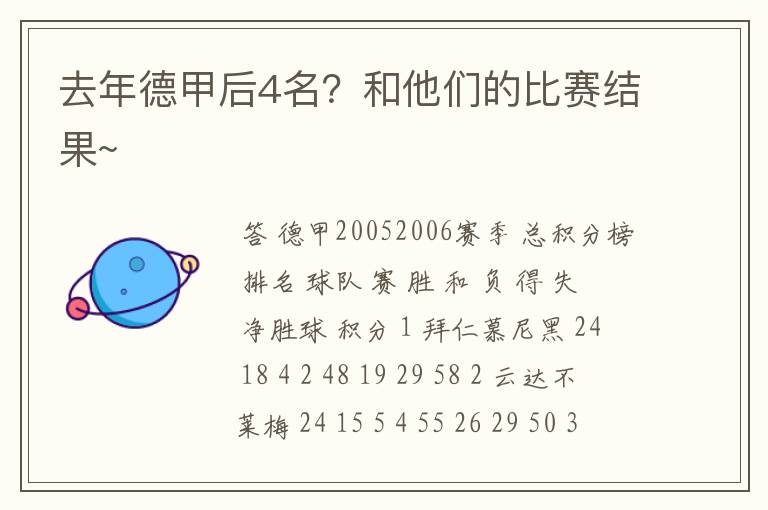 去年德甲后4名?和他们的比赛结果~