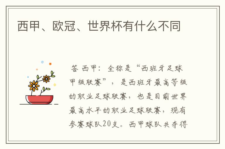 西甲、欧冠、世界杯有什么不同