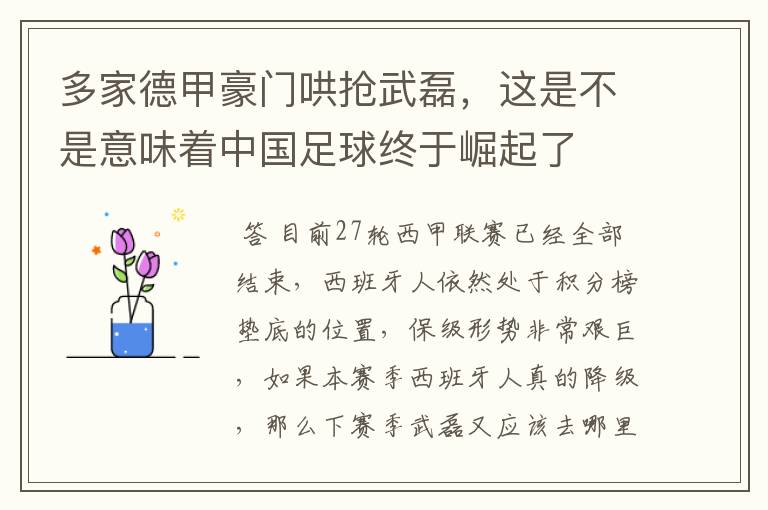 多家德甲豪门哄抢武磊,这是不是意味着中国足球终于崛起了