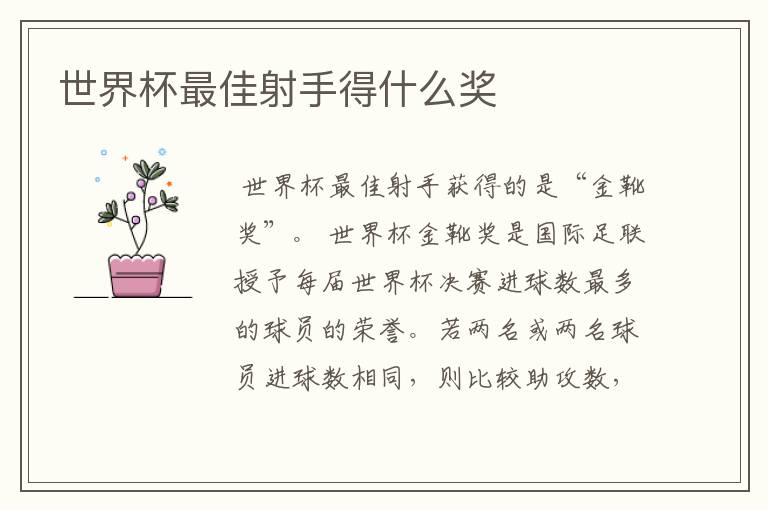 世界杯最佳射手得什么奖