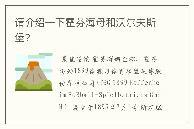 请介绍一下霍芬海母和沃尔夫斯堡?