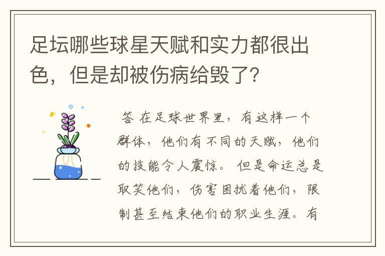 足坛哪些球星天赋和实力都很出色,但是却被伤病给毁了?