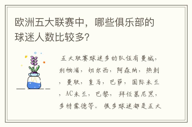 欧洲五大联赛中,哪些俱乐部的球迷人数比较多?