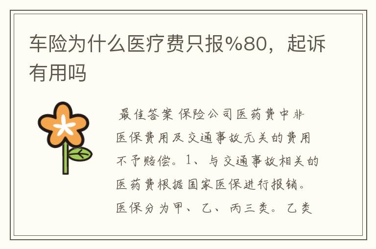 车险为什么医疗费只报%80,起诉有用吗