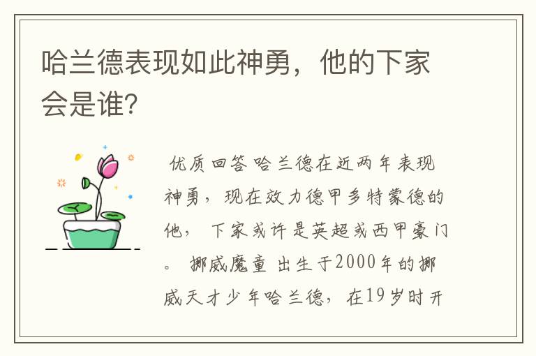 哈兰德表现如此神勇,他的下家会是谁?