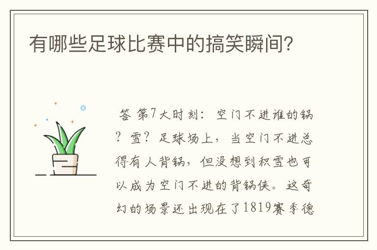 有哪些足球比赛中的搞笑瞬间?
