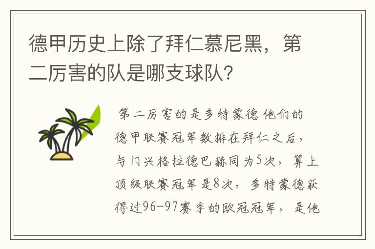 德甲历史上除了拜仁慕尼黑,第二厉害的队是哪支球队?