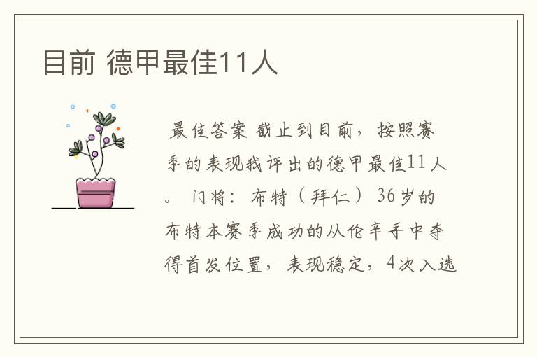 目前 德甲最佳11人